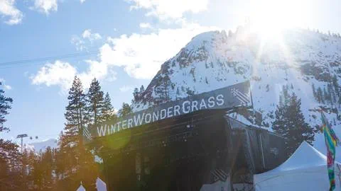 The WinterWonderGrass stage in front of the iconic Squaw Valley Tram Face during the day