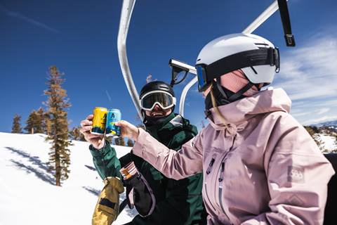 Athletic Brewing Sampling on chairlift