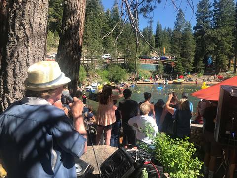 Rubber ducks race across the Truckee River as part of a fundraising event.