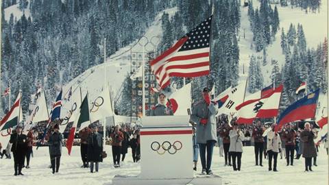 Opening ceremony at the 1960 Olympics at Palisades Tahoe, formerly named Squaw Valley.