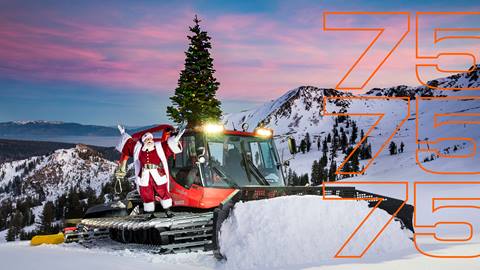 Santa Claus on a snowcat at Palisades Tahoe