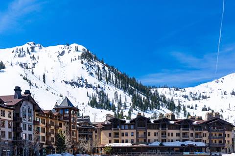 Bluebird sky above the Village at Palisades Tahoe