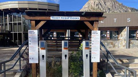 Ticket pick-up kiosks available in The Village at Palisades Tahoe. 