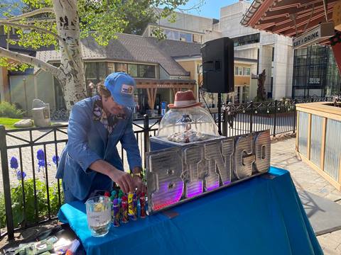 Bingo game at an outdoor patio in the Village at Palisades Tahoe in Lake Tahoe, California. 