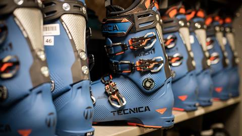 Tecnica Rental Boots on the shelf at the Demo & Rental Shop